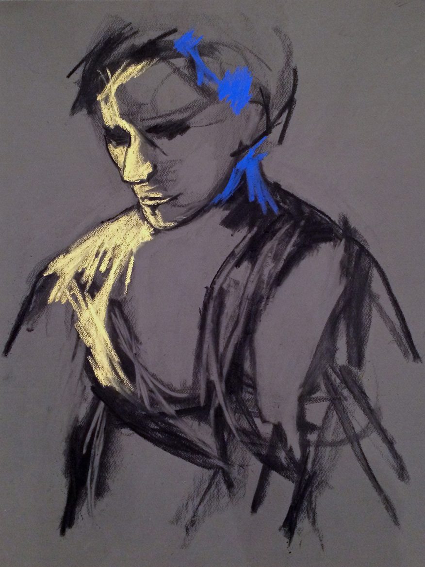 Blue Tuesday, charcoal and pastel, by Elizabeth Langer