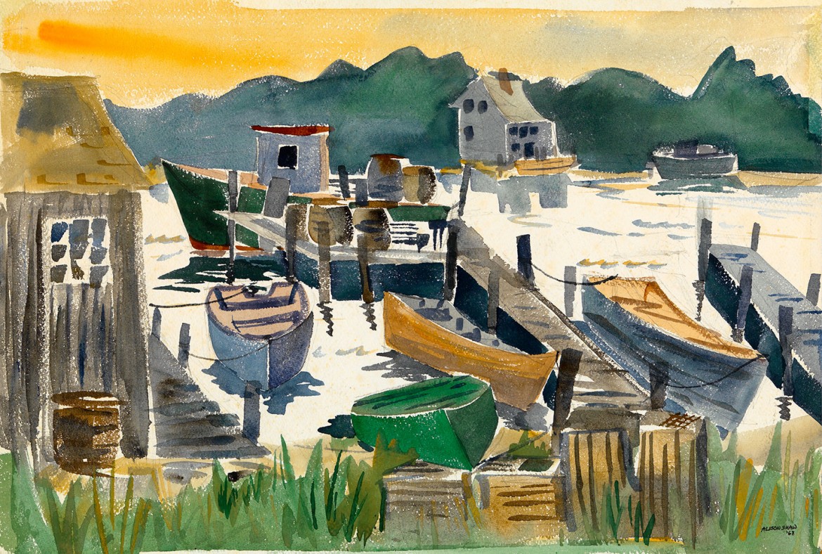 Menemsha 1968, watercolor on paper, 22  x 15