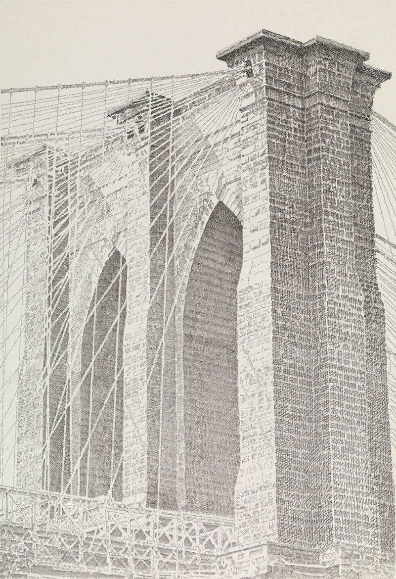 East Tower, Brooklyn Bridge, pen and ink