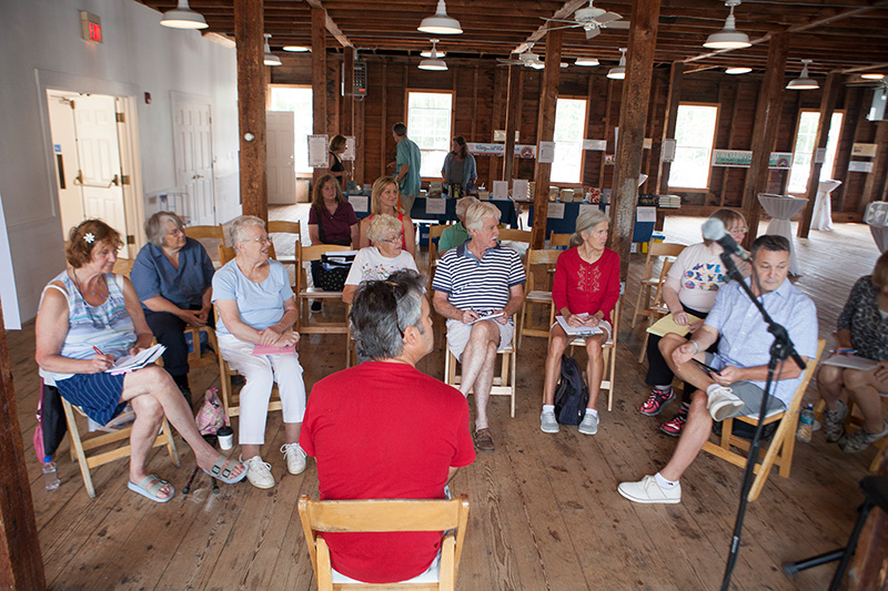 Justen Ahren leading a writing workshop in 2017.
Photo credit: Stacey Rupolo
